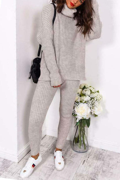 Knitted Ribbed Polo High Neck  Loungewear