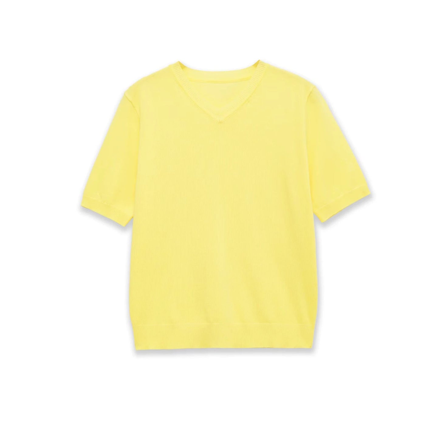 Casual slim fit V-neck short sleeved knitted sweater