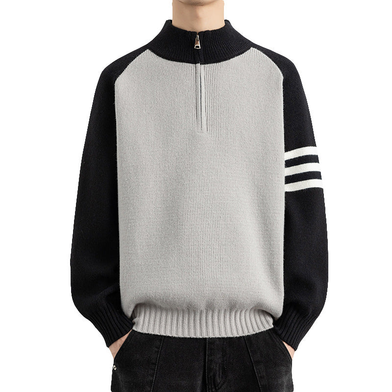 Mock Neck Zipper Knit Sweater
