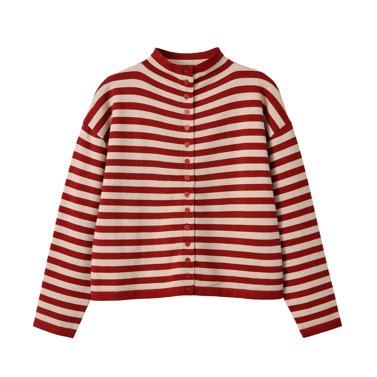 Stand up collar striped cardigan top