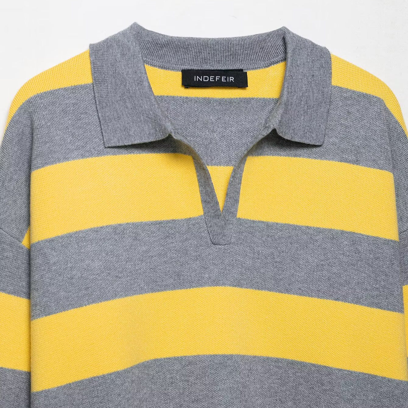 Striped polo shirt collar knit sweater