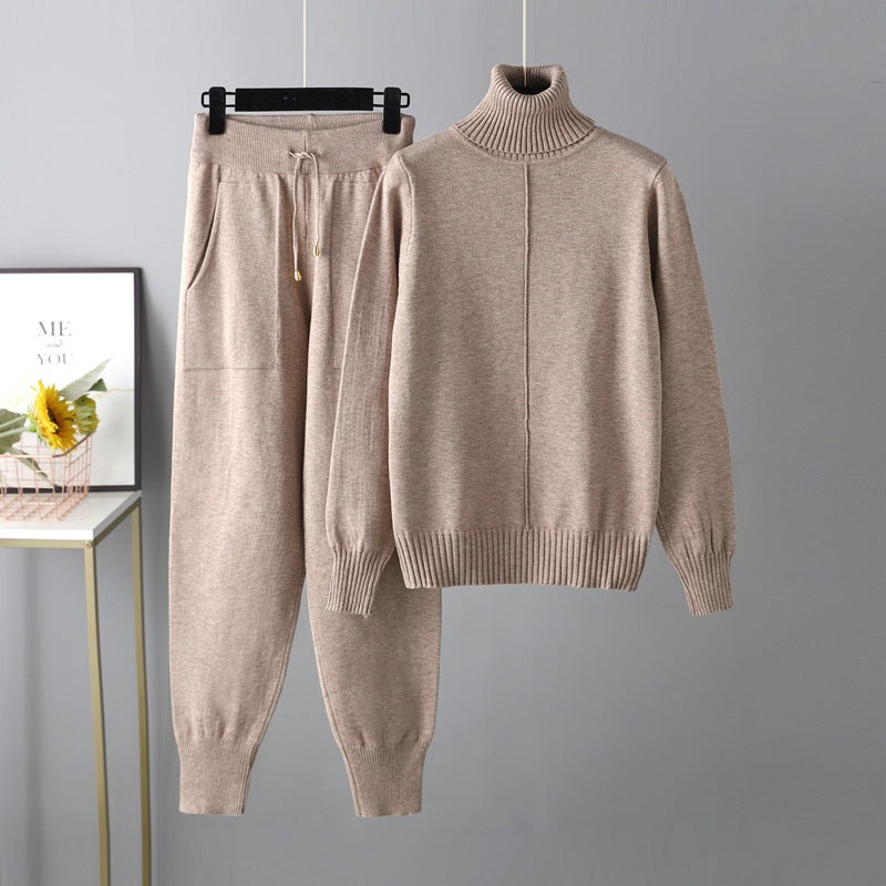 Solid Color Sweater Knitted Two Piece Set