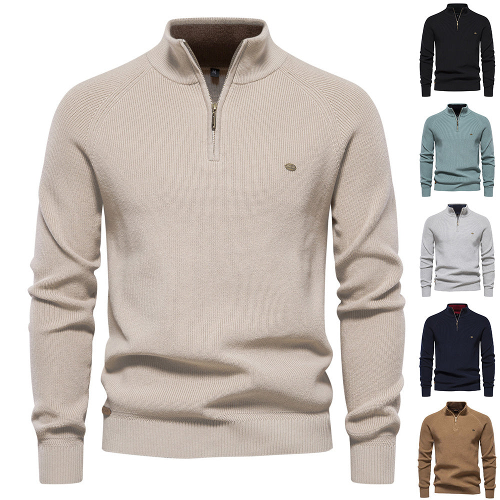 Men's Zipper Stand Collar Knitted Sweater