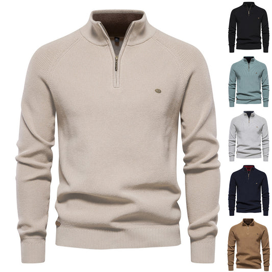 Men's Zipper Stand Collar Knitted Sweater