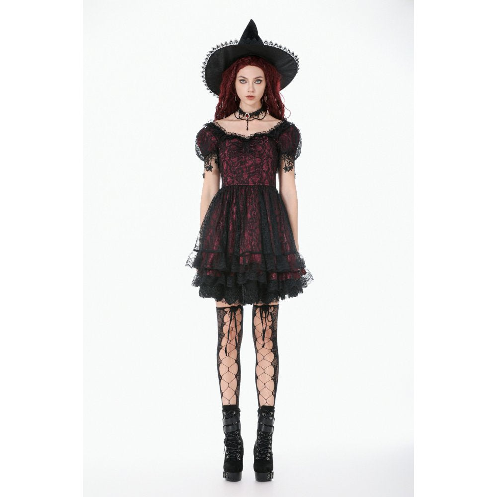 Dark in Love Red Black Lace Princess Dress with Stars Lace