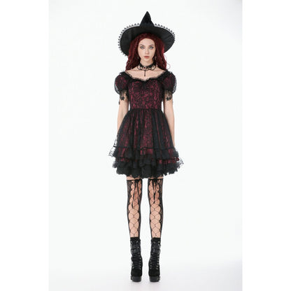 Dark in Love Red Black Lace Princess Dress with Stars Lace