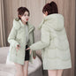 Womens New Solid-Color Mid-Length Puffer Jacket With Hood