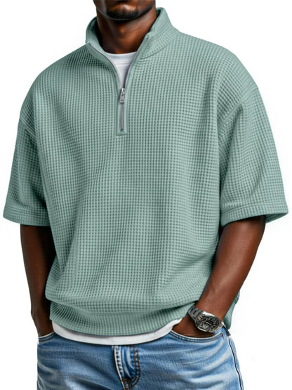 Men's Waffle Knit Half-Zip Polo Shirt - Short Sleeve