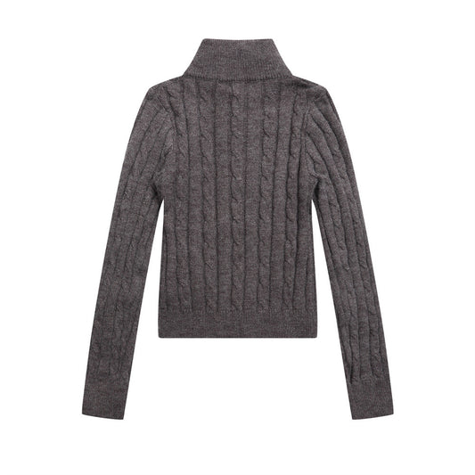 Herringbone Pattern Zip-Up Cardigan Sweater Casual Slim Fit with Double-Headed Zipper
