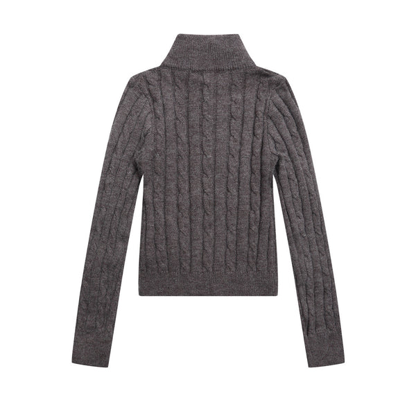 Herringbone Pattern Zip-Up Cardigan Sweater Casual Slim Fit with Double-Headed Zipper