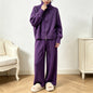 Solid color stand up collar sweater wide leg pants two-piece set for women