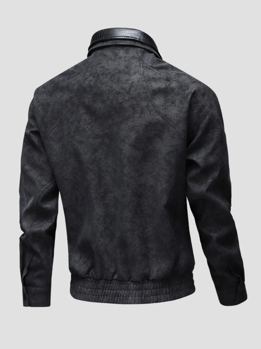 Blouson aviateur en cuir grande taille pour homme avec fermeture éclair intégrale