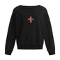 Sweat à capuche col rond à imprimé croix, manches longues, ample, streetwear décontracté