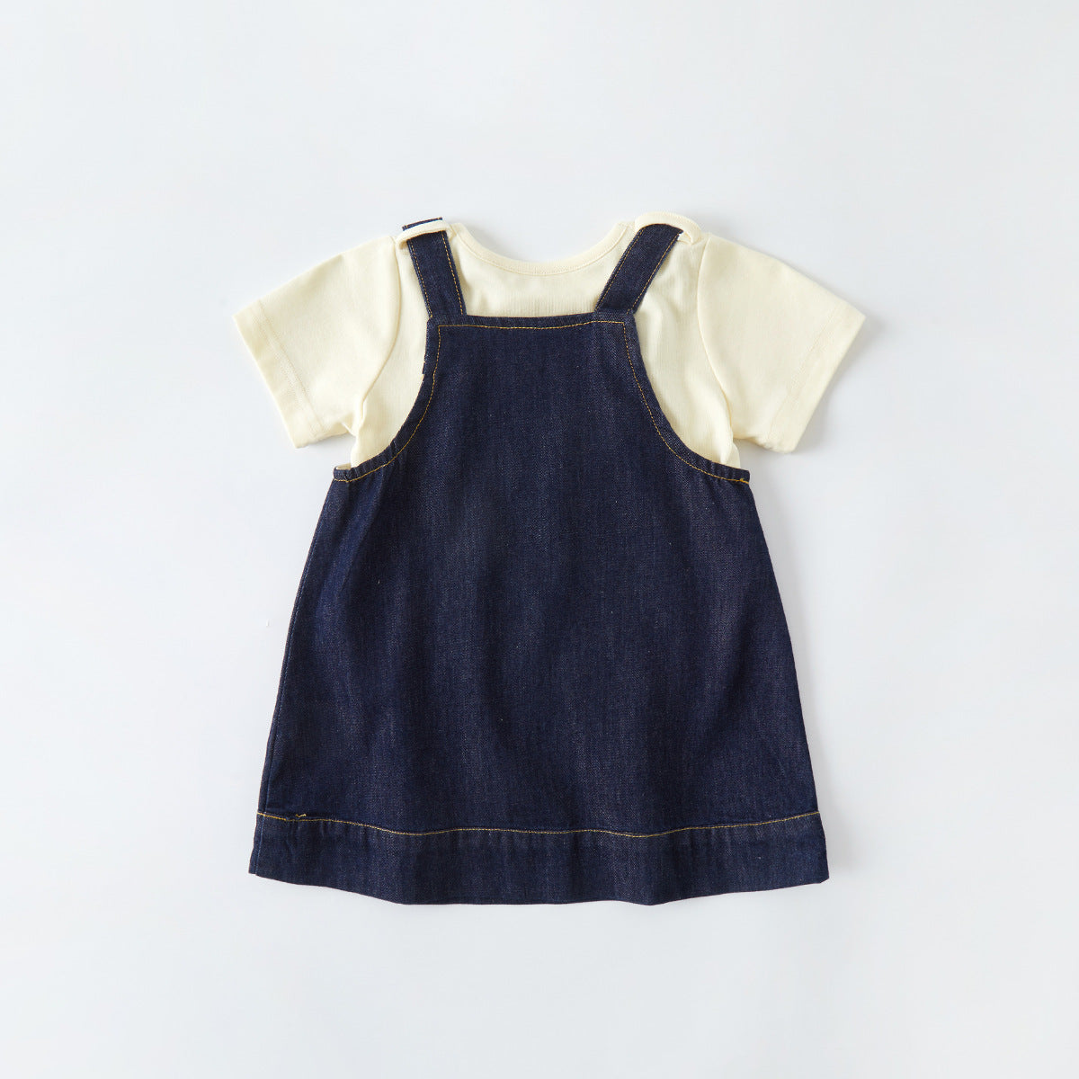 Denim Solid Color Short Sleeve Two-Piece Outfit