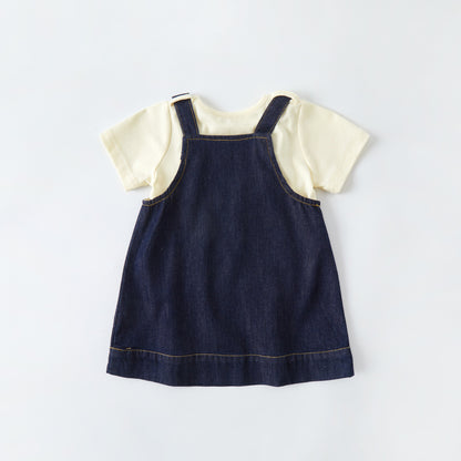 Denim Solid Color Short Sleeve Two-Piece Outfit