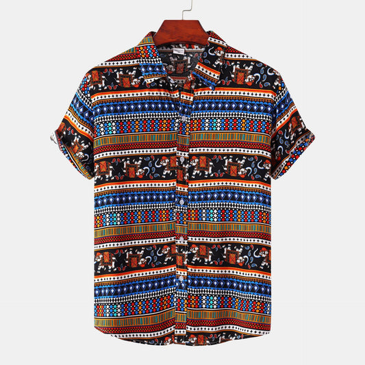 Chemise d'été ample rétro à manches courtes grande taille pour homme