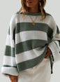 Women's Striped Pullover Sweater - Batwing Sleeve Knit Top