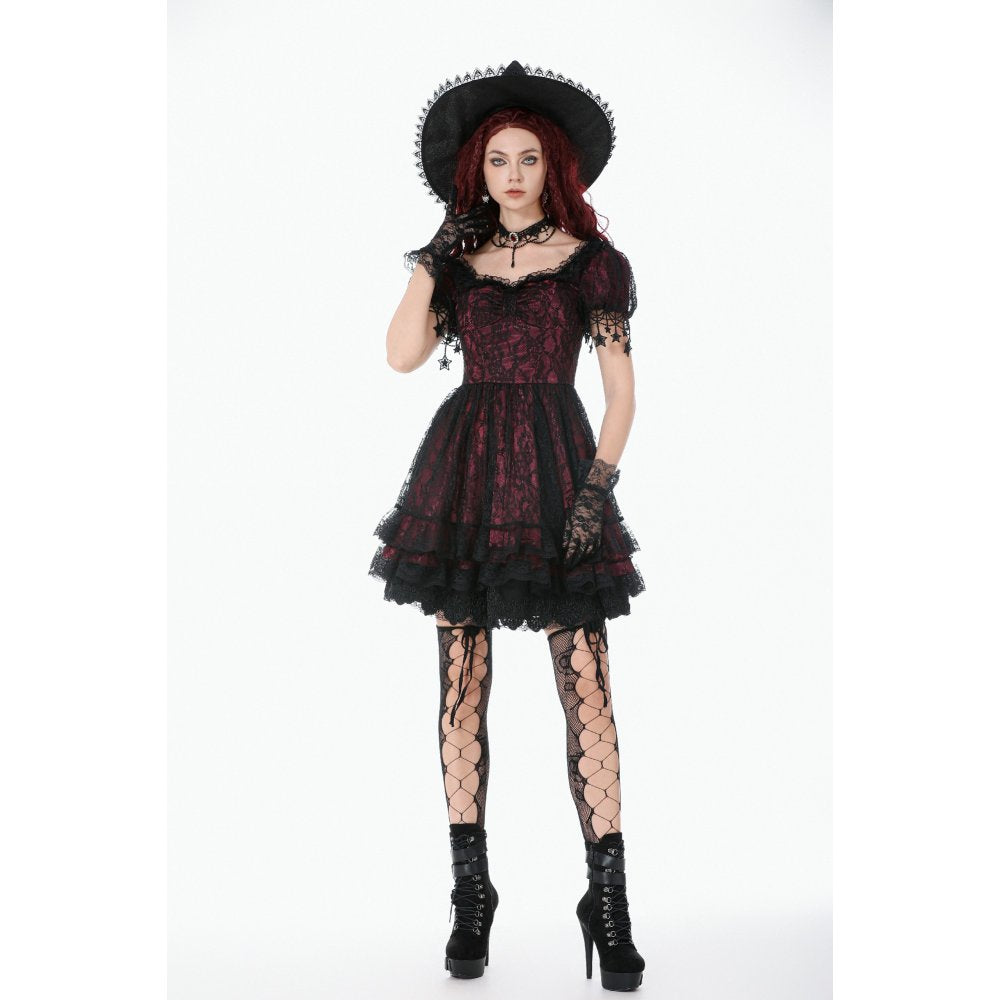 Dark in Love Red Black Lace Princess Dress with Stars Lace
