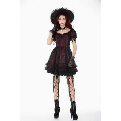 Dark in Love Red Black Lace Princess Dress with Stars Lace