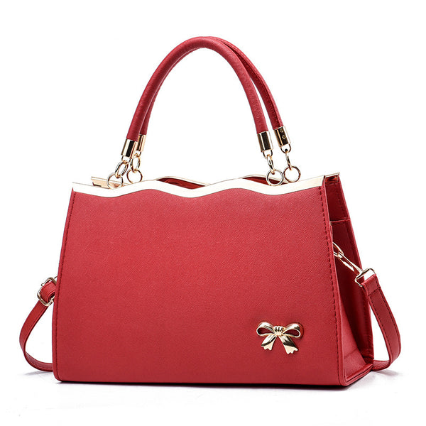 Bowknot Handbag - Elegant PU Leather Messenger Bag