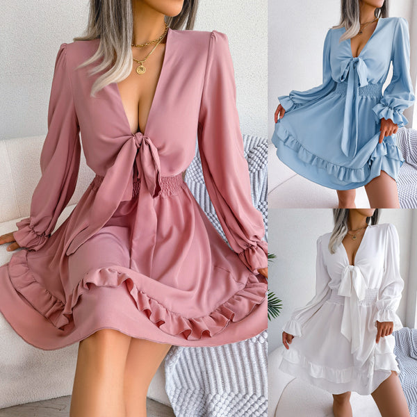 Womens V-neck Long Sleeve Dress