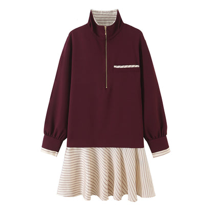 Splicing zipper short dress