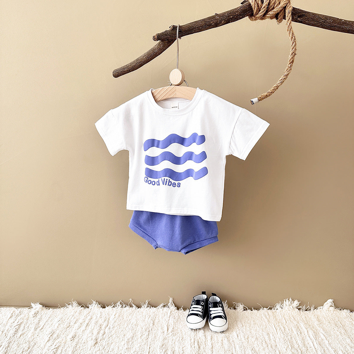 Baby Sun Print Top Casual Short Sleeve Two-piece Set