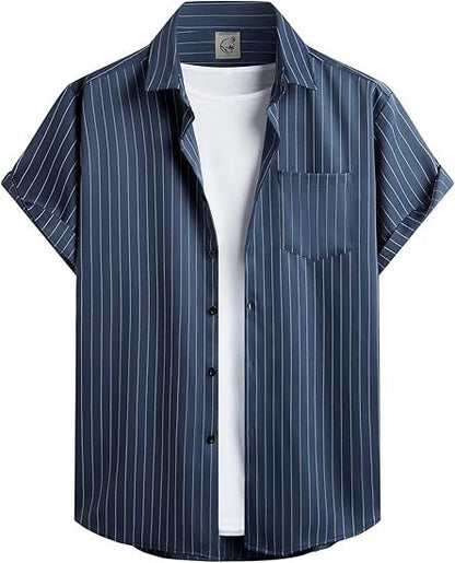 Striped And Solid-color Short-sleeve Shirt-cardigan