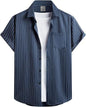 Striped And Solid-color Short-sleeve Shirt-cardigan