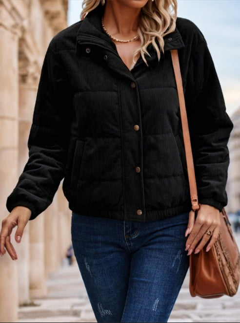 Zip Up Snap Button Padded Coat Clothes
