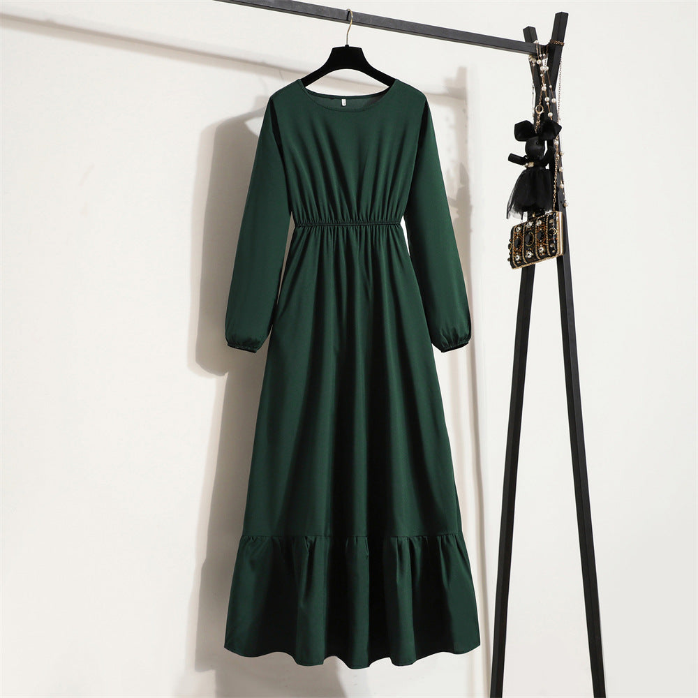 Womens Long-Sleeve Crew-Neck Base-Layer Waist-Cinching Slimming Dress