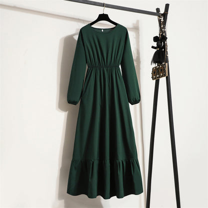 Womens Long-Sleeve Crew-Neck Base-Layer Waist-Cinching Slimming Dress