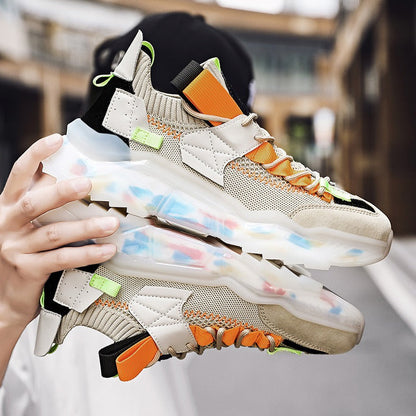 Baskets Homme Grandes Nouvelles Décontractées Respirantes à Semelle Épaisse Tendance Chaussures Papa Légères Chaussures de Course en Tissu Volant