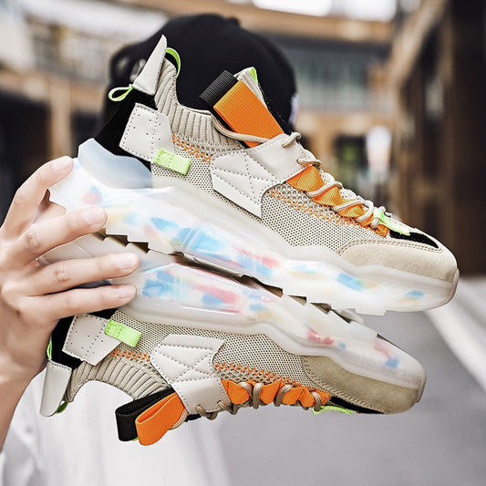 Baskets Homme Grandes Nouvelles Décontractées Respirantes à Semelle Épaisse Tendance Chaussures Papa Légères Chaussures de Course en Tissu Volant