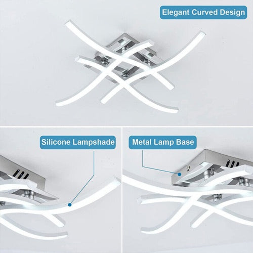 Plafonnier 4 lumières ondulées, lampe de salon/cuisine/chambre moderne à LED à intensité variable