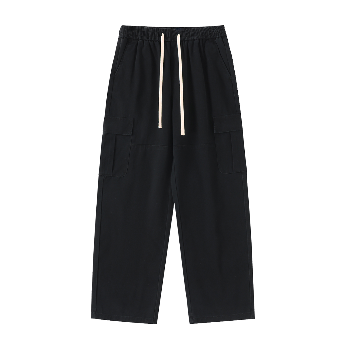 Drawstring Waist Straight-Leg Cargo Pants 300GSM