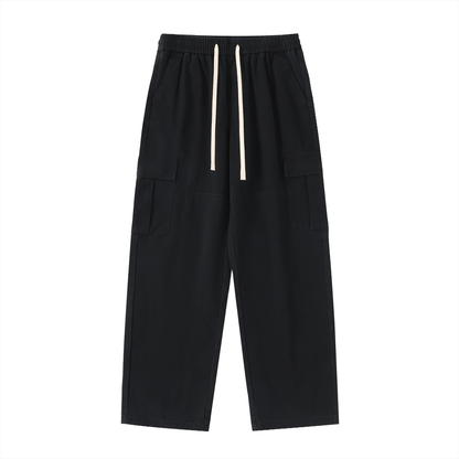 Drawstring Waist Straight-Leg Cargo Pants 300GSM