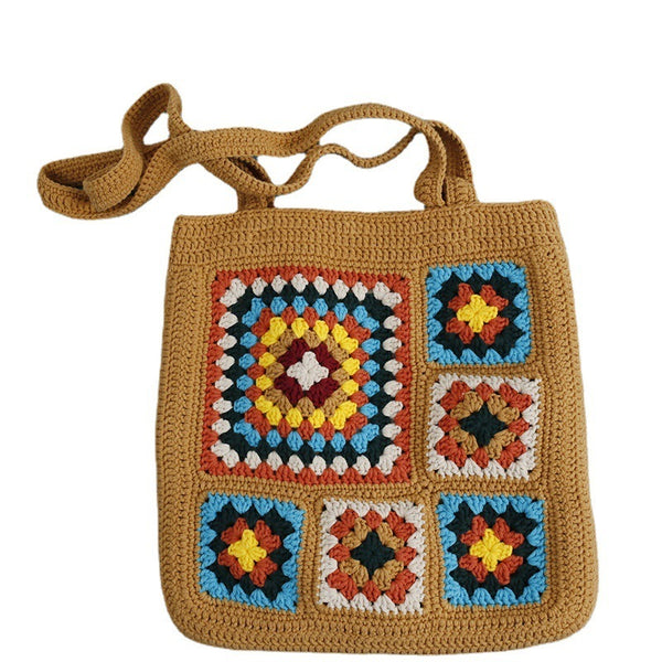Wool-Check Woven Cotton Tote
