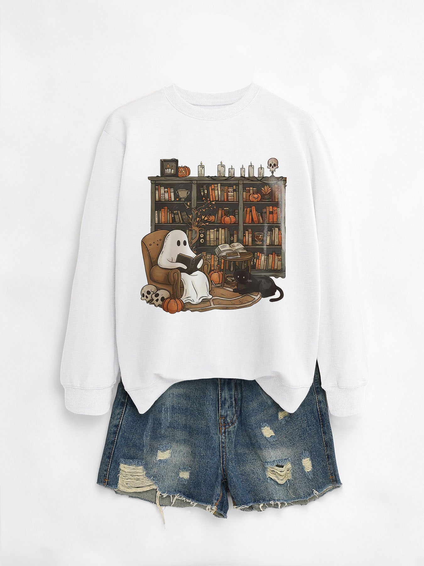 Womens Bookshelf Ghost Sweater