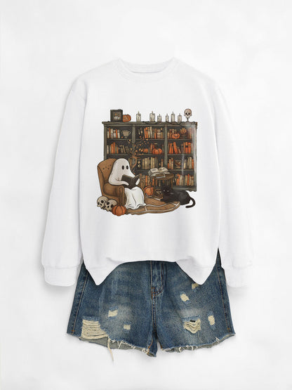 Womens Bookshelf Ghost Sweater