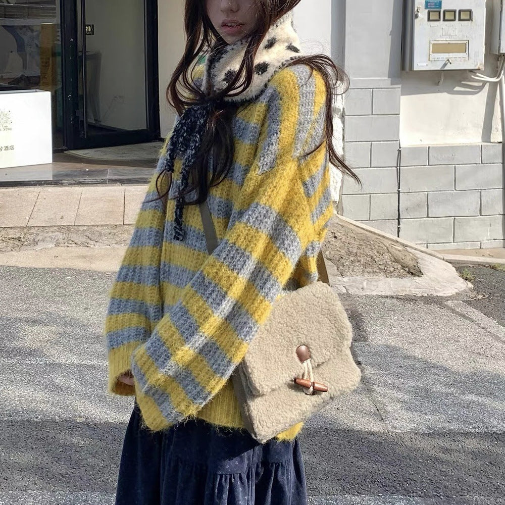 Contrast striped long sleeved sweater