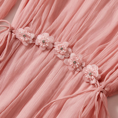 Elegant V-Neck OL Style Silk Long Dress, Solid Color Minimalist Pure Silk Dress, Long Sleeve