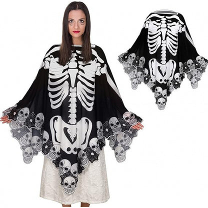 Halloween Party Costume Lace Skull Cape Day of the Dead Women's Cloak Digital Print Bone Skeleton Shawl