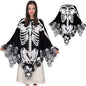 Halloween Party Costume Lace Skull Cape Day of the Dead Women's Cloak Digital Print Bone Skeleton Shawl