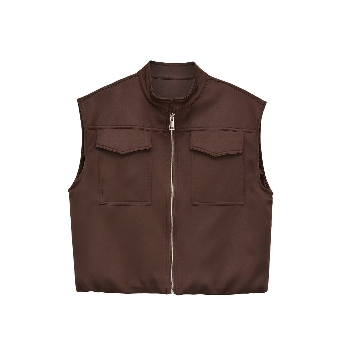 Flip zipper stand up collar loose vest