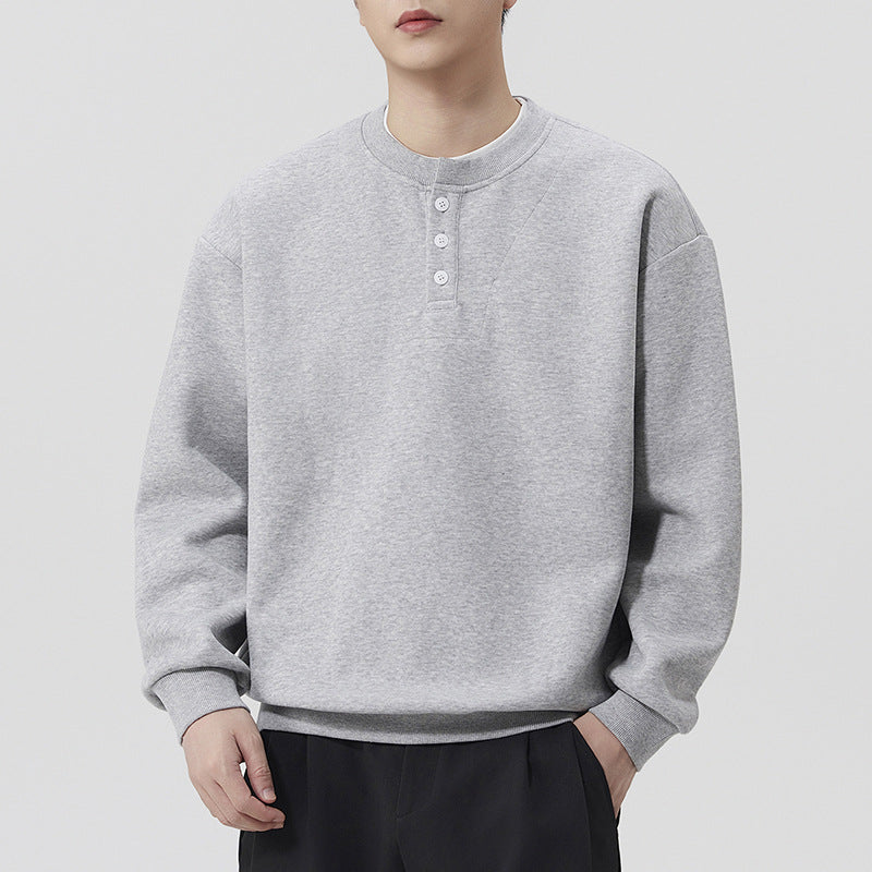 Henley Neck Men's Pullover Sweatshirt