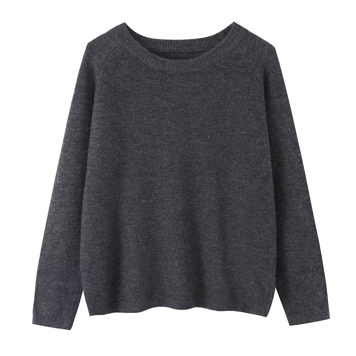 Simple grey round neck pullover sweater