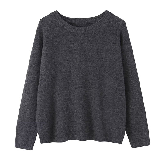 Simple grey round neck pullover sweater