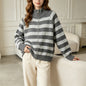 Contrast striped stand up collar sweater