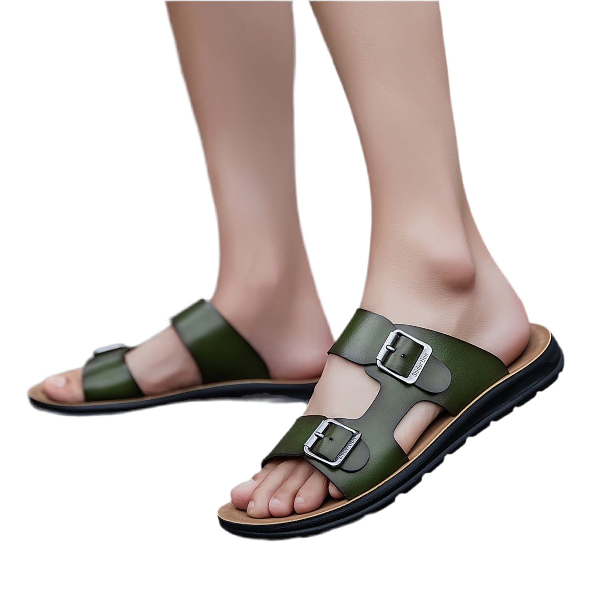 Tongs décontractées pour hommes avec empeigne synthétique, sandales décontractées antidérapantes, sandales à bout ouvert avec boucle